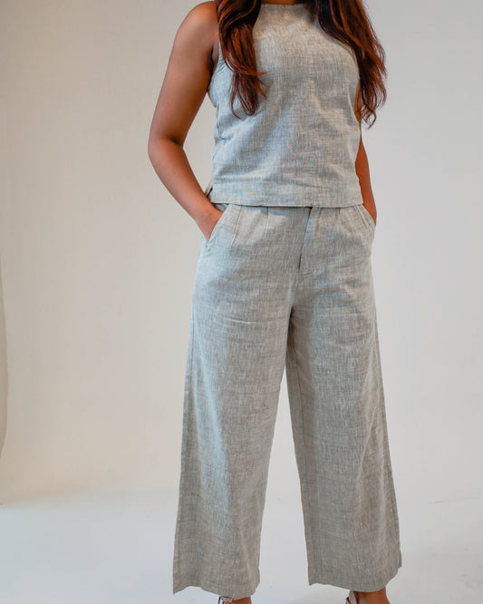 Maya Linen Pant - Grey Green
