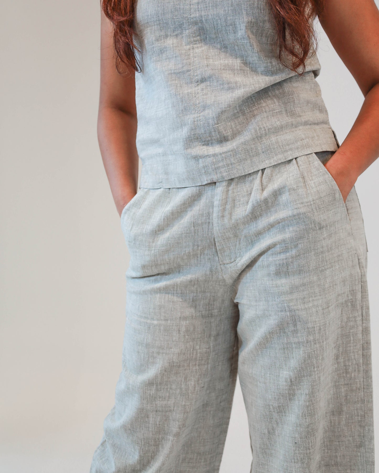 Maya Linen Pant - Grey Green