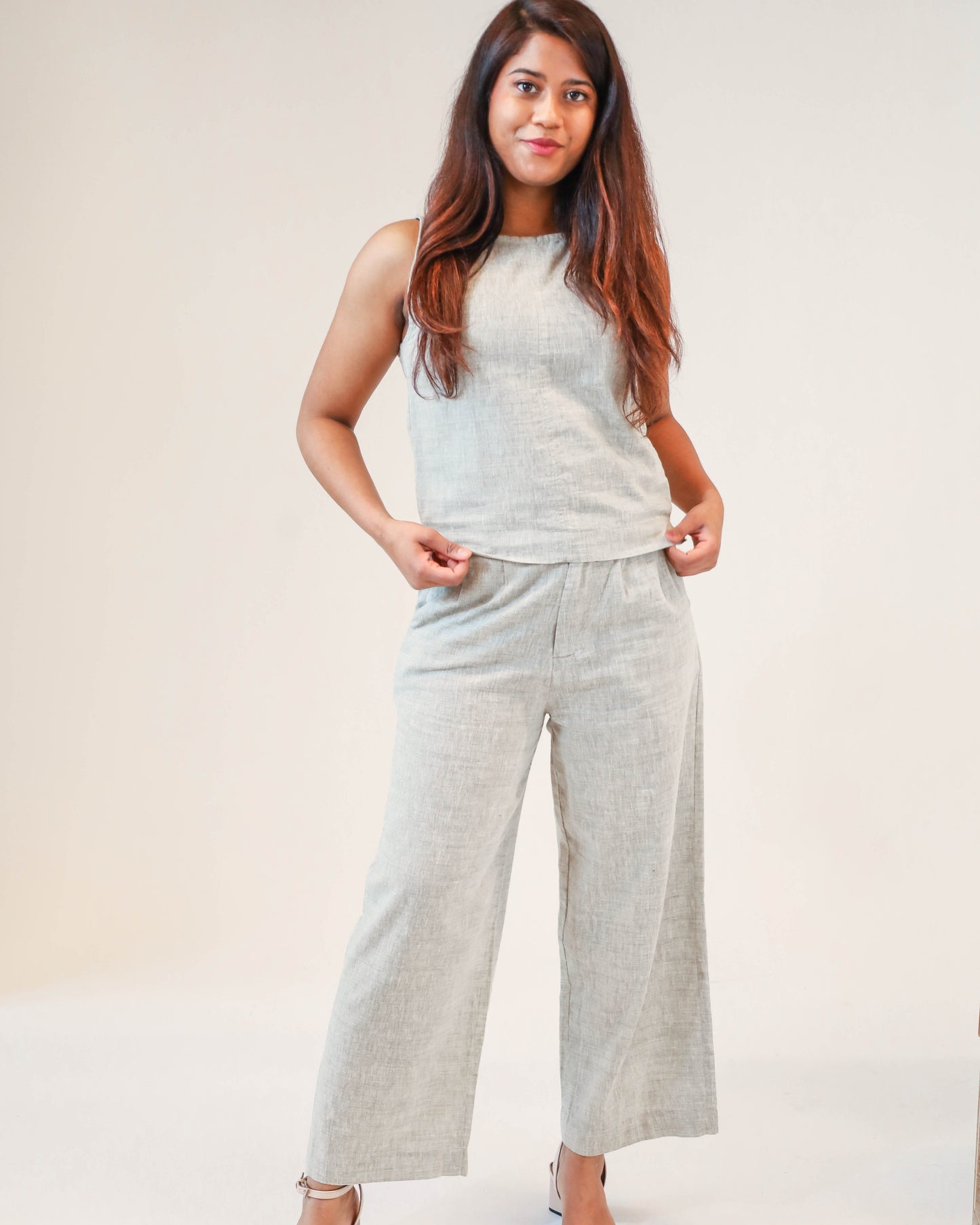 Maya Linen Pant - Grey Green
