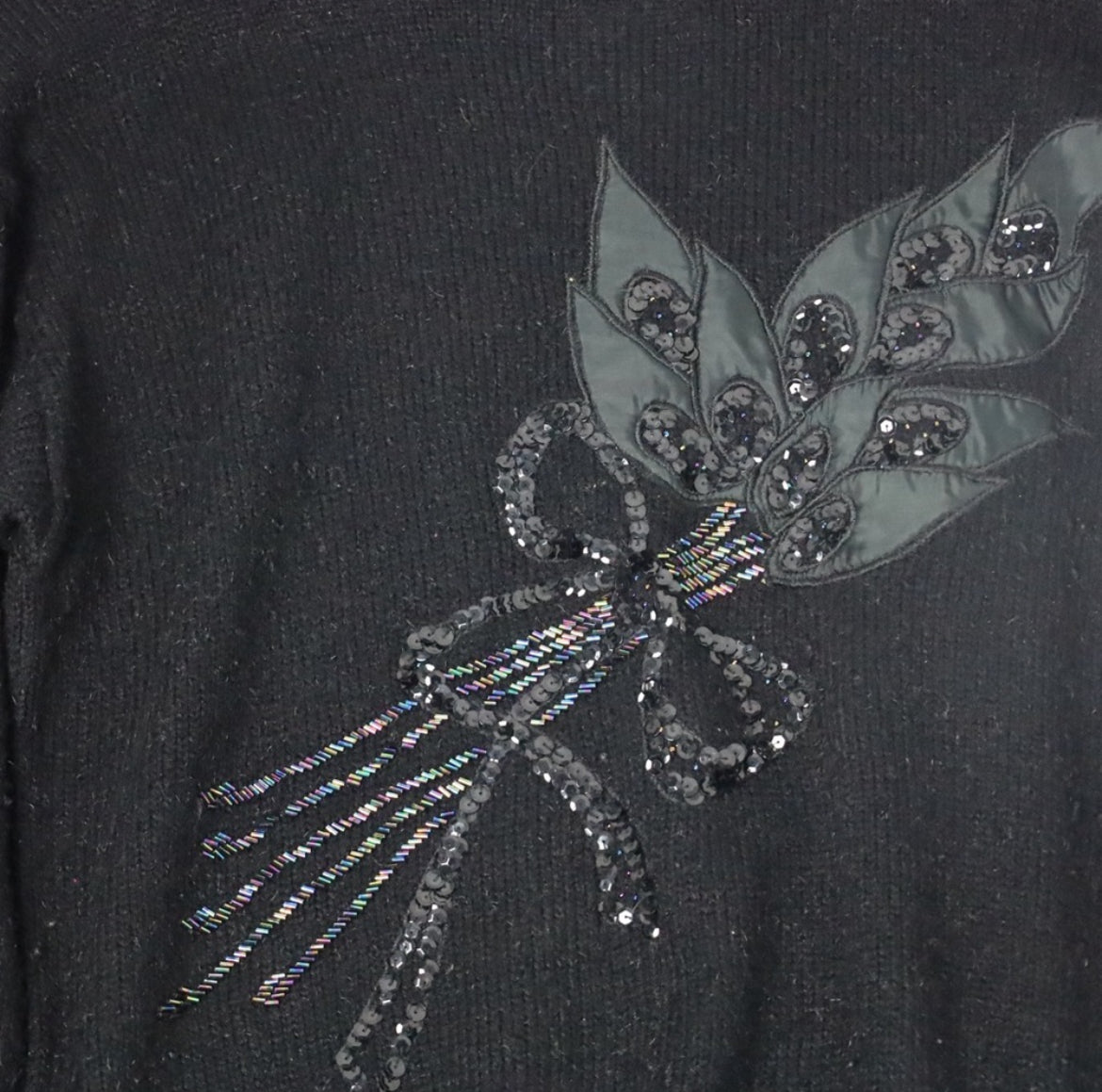 Vintage Black Leaf & Bow Sequin Jumper