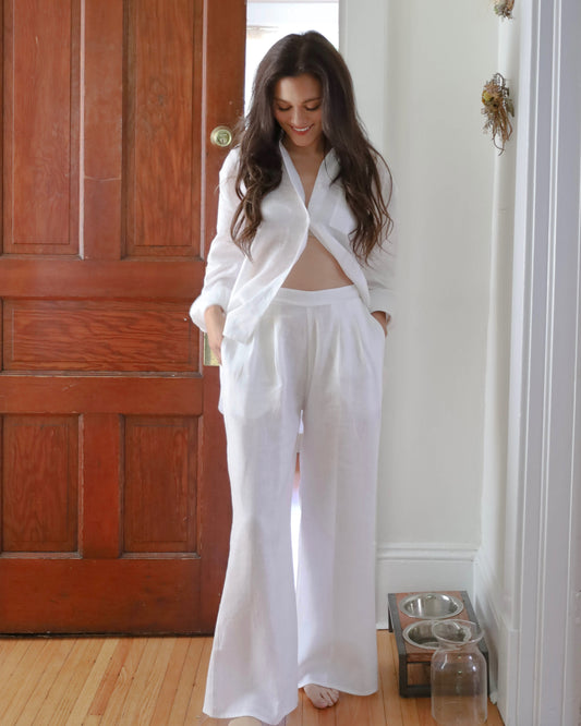 Wide Leg Linen Pants - White