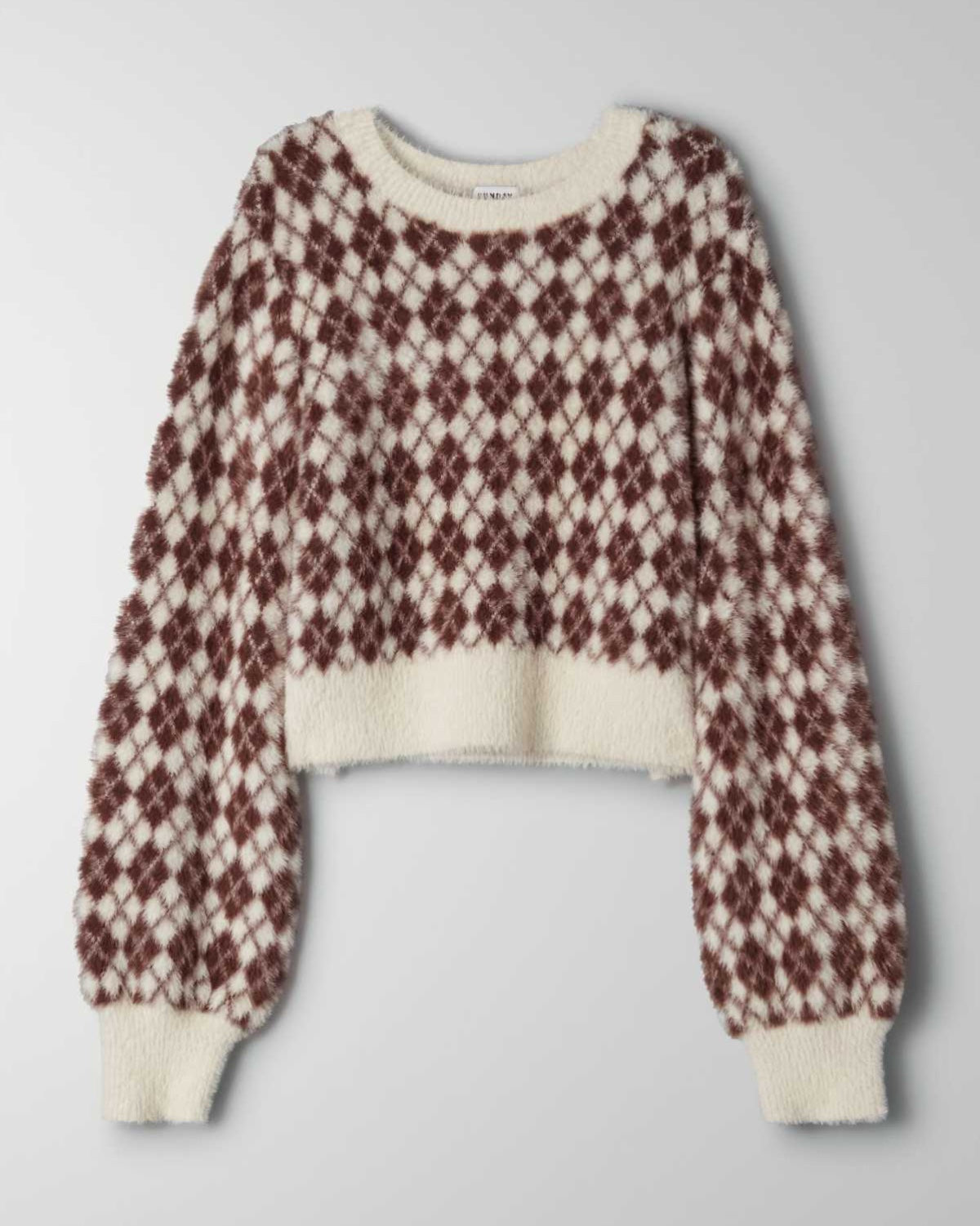 Aritzia Sunday Best Kitten Argyle Cropped Sweater