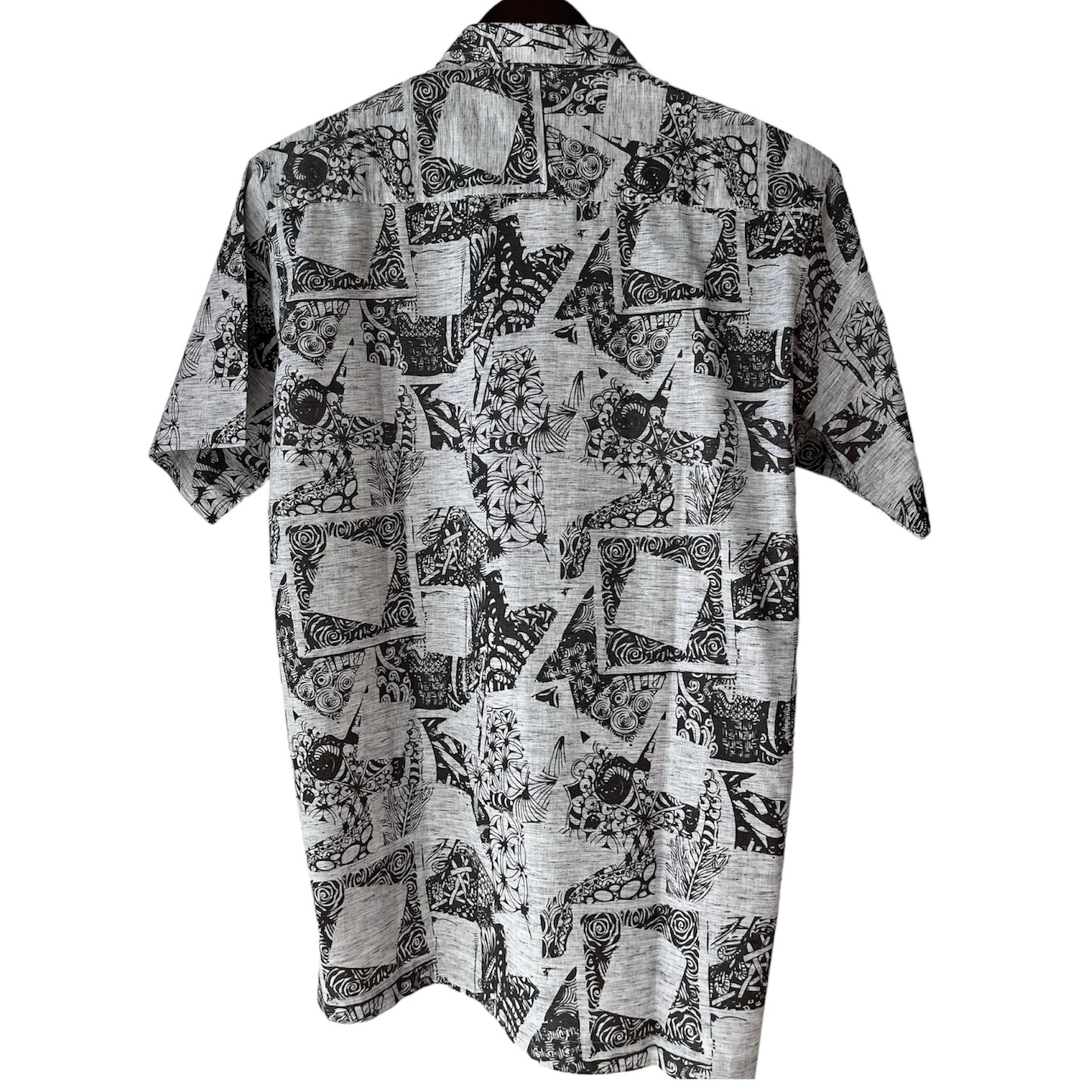 Grey and White Cotton Hand-print Half Sleeve Shirt - Men’s