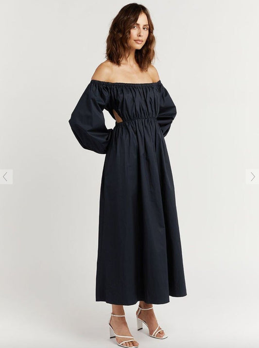 DISSH Ava Ink Off Shoulder Midi Dress - Navy