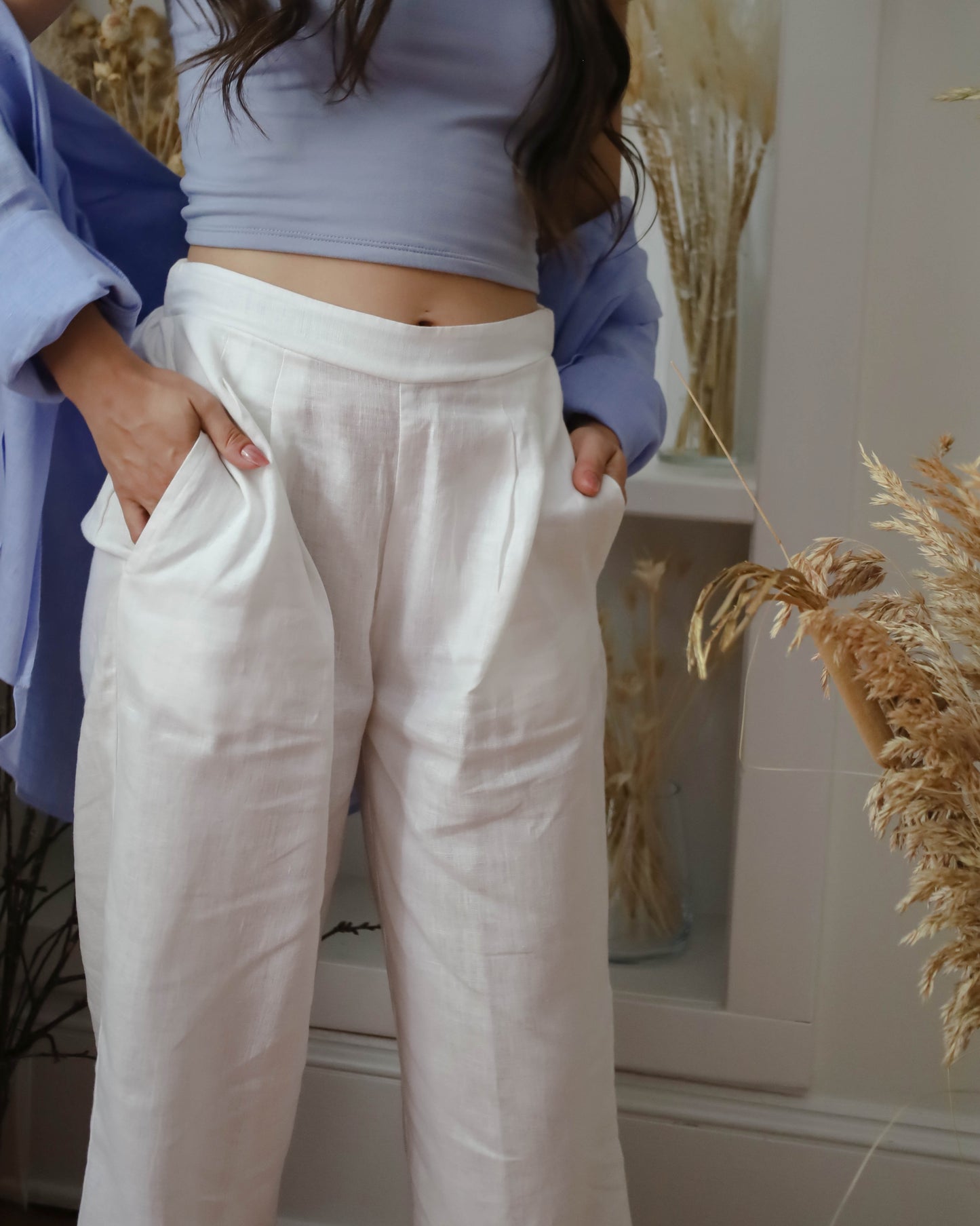 Wide Leg Linen Pants - White