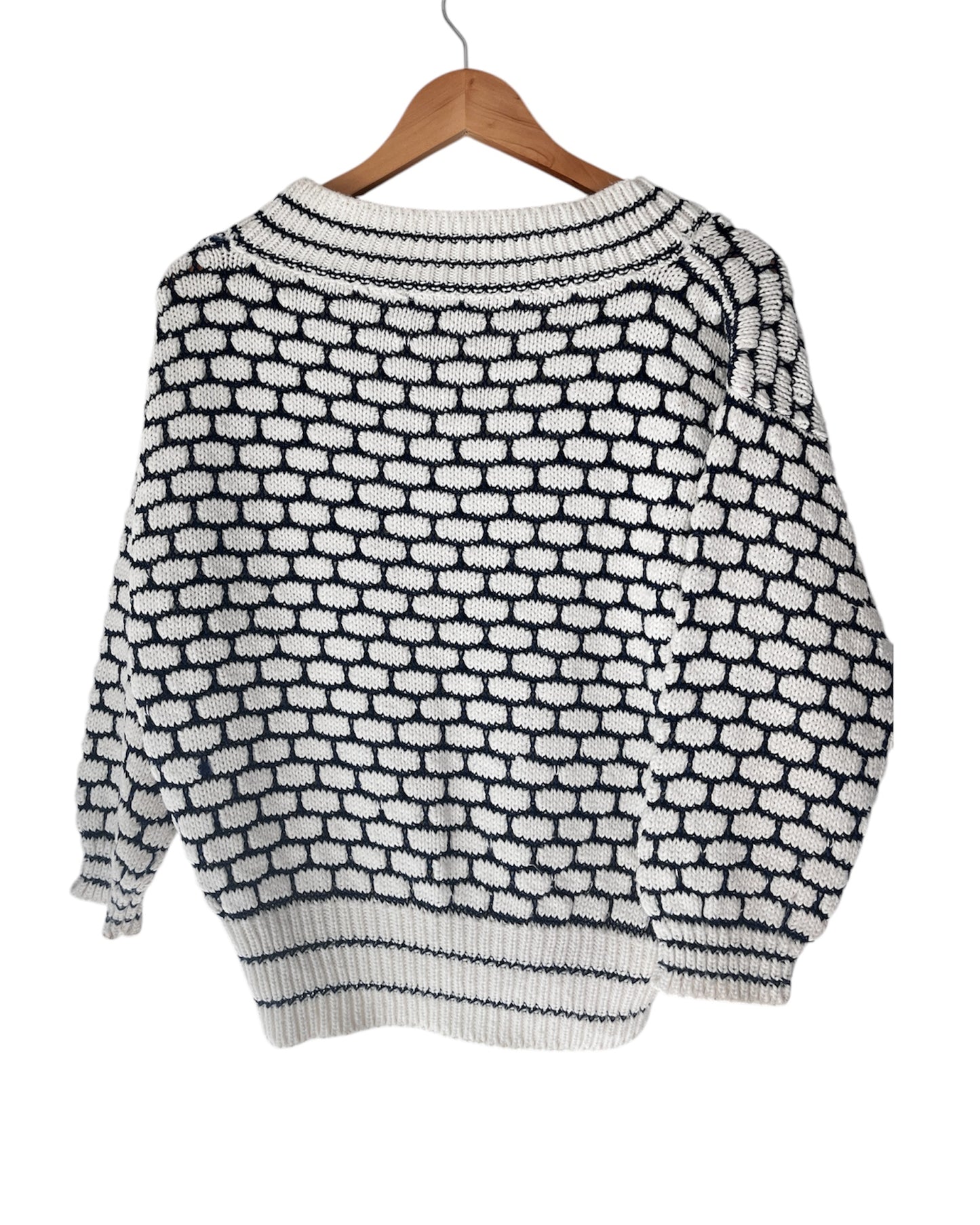 Vintage Eaton White Navy V-neck Jumper