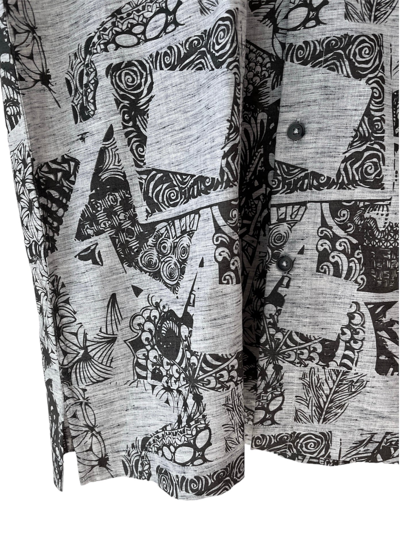 Grey and White Cotton Hand-print Half Sleeve Shirt - Men’s