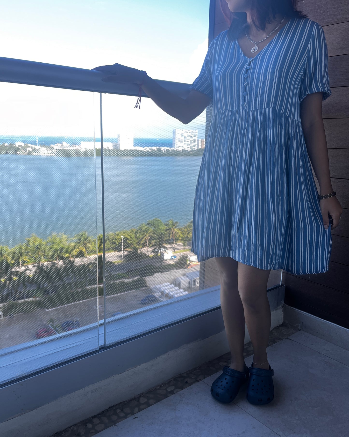 Ichi Blue Striped Casual Shirt Dress