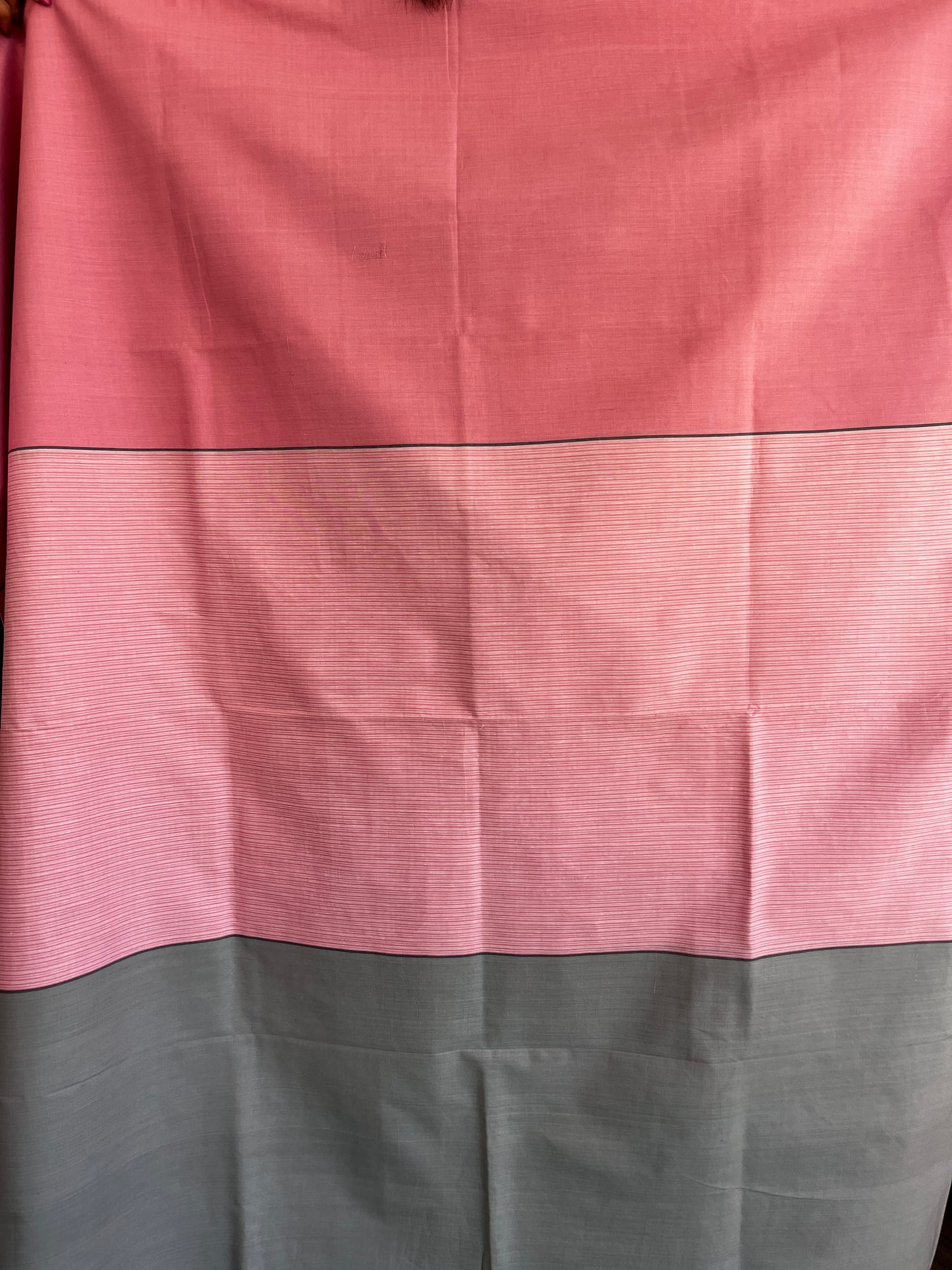 Pink Grey Contrast Handloom Cotton Fabric