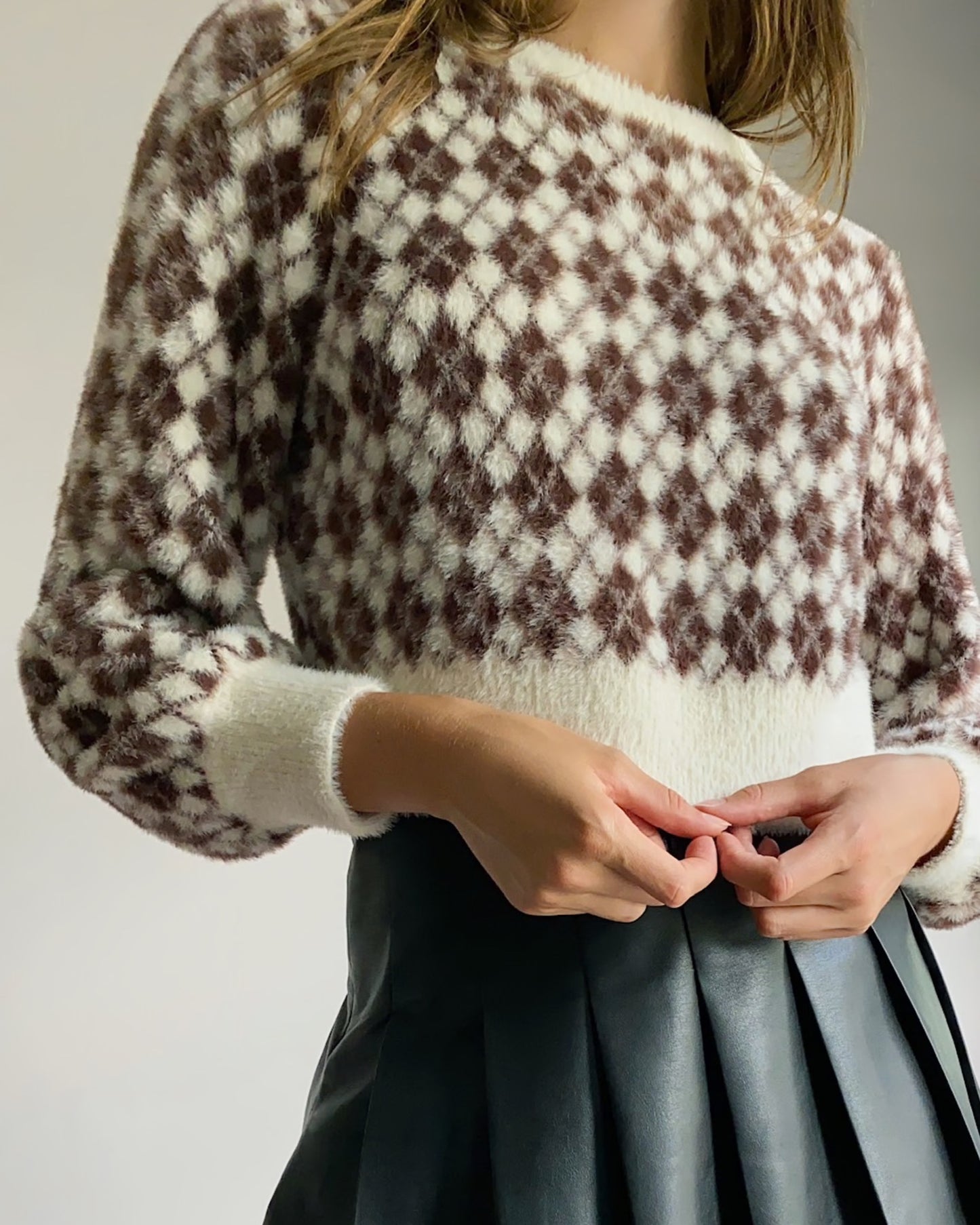 Aritzia Sunday Best Kitten Argyle Cropped Sweater