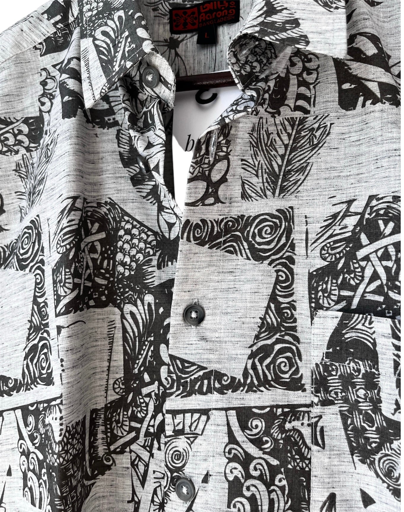 Grey and White Cotton Hand-print Half Sleeve Shirt - Men’s