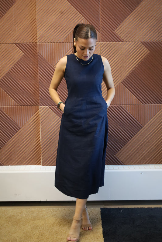Nari Linen Dress - Navy