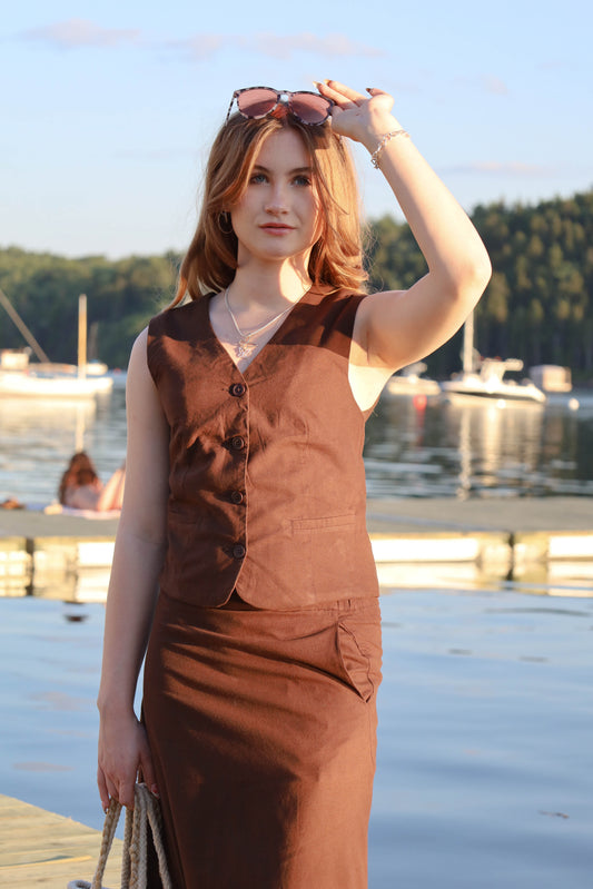 Nodi Linen Vest - Dark Brown