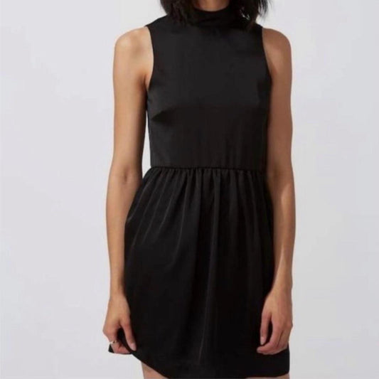 Frank & Oak Solid Black Satin Halter Dress