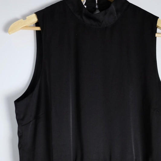 Frank & Oak Solid Black Satin Halter Dress