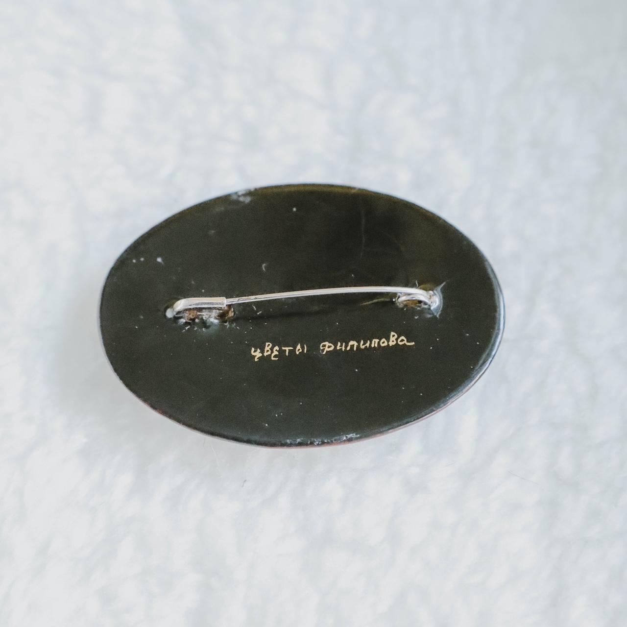 Hand Painted Black Lacquer Floral Brooch