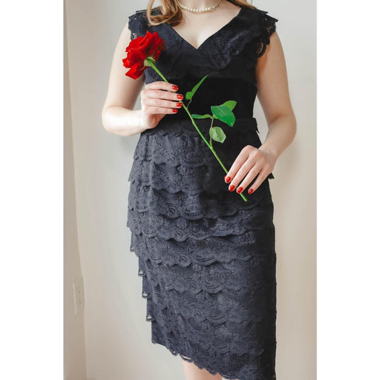 Armani Collezioni Black Tier Lace Midi Dress