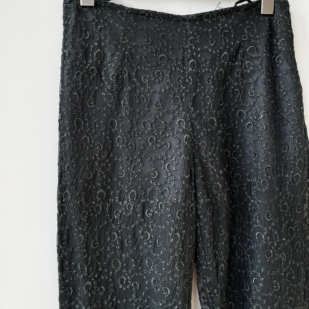 Embroidered Slim Flare Leg Trousers - Black