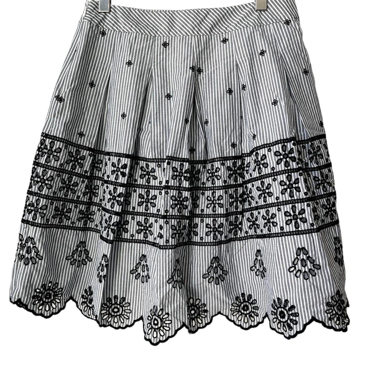 Talbots Grey and Black Stripped Eyelet Cotton Skirt