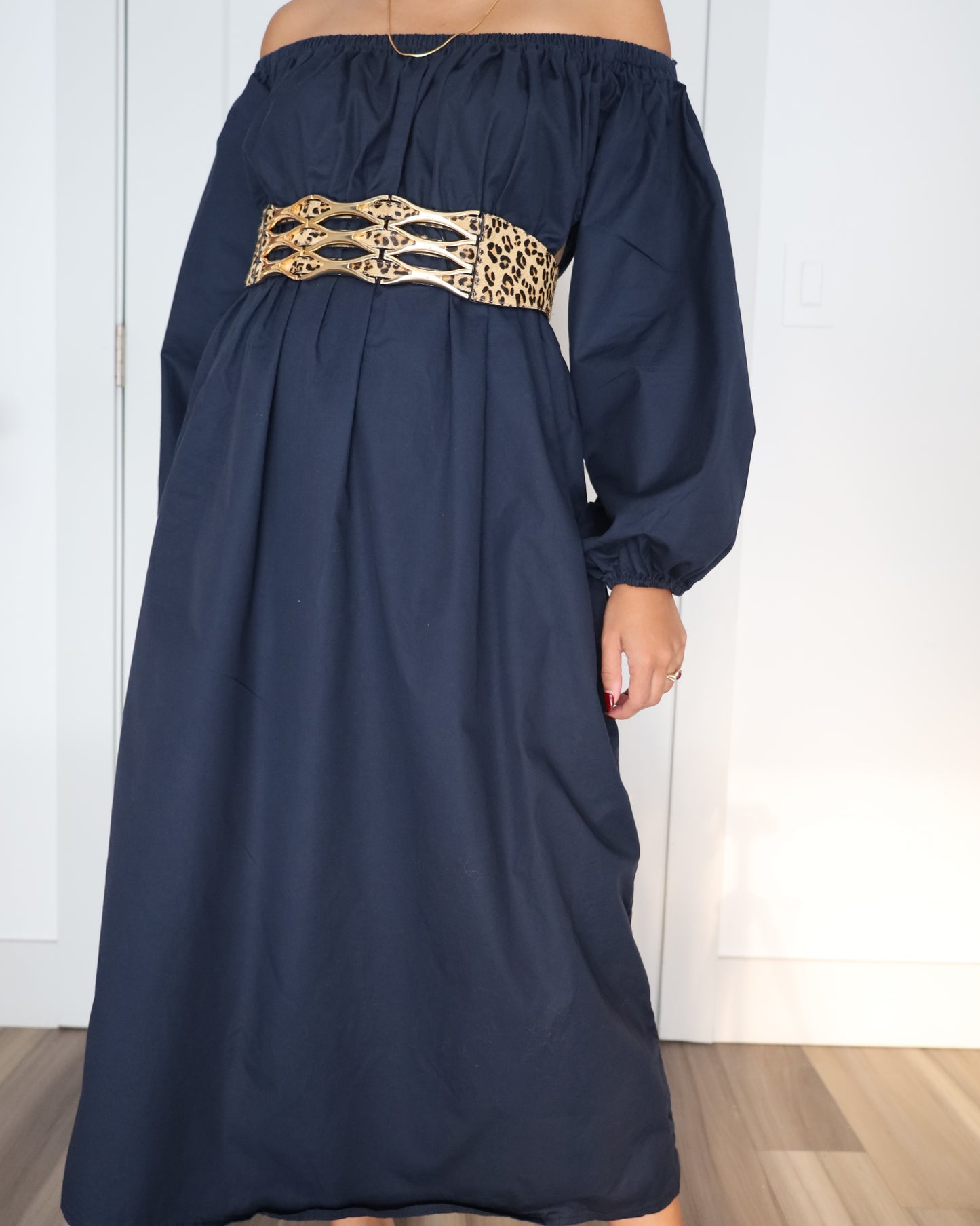 DISSH Ava Ink Off Shoulder Midi Dress - Navy