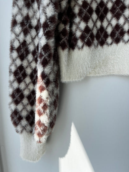 Aritzia Sunday Best Kitten Argyle Cropped Sweater
