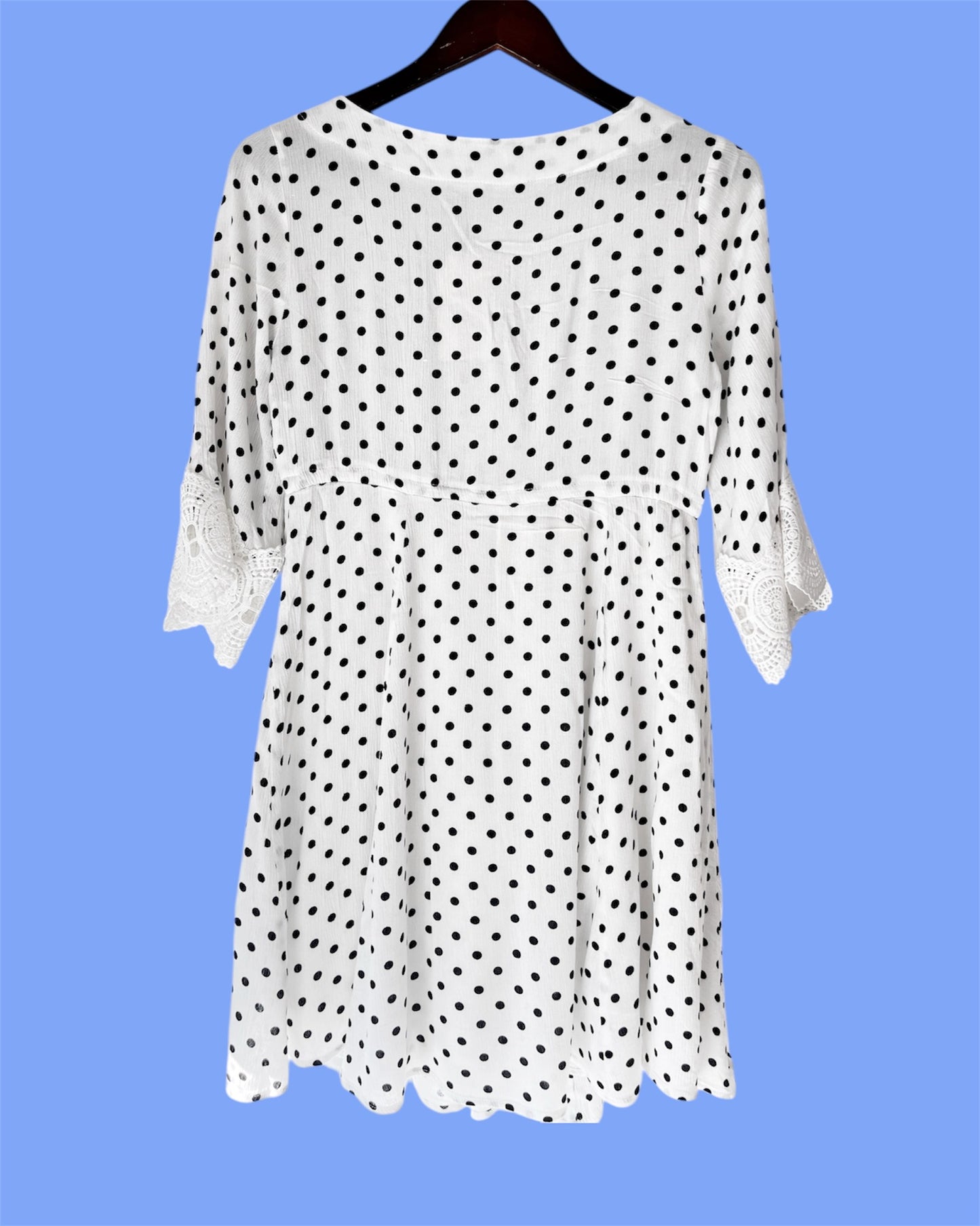 Cream White & Black Polkadot Dress Lace trim