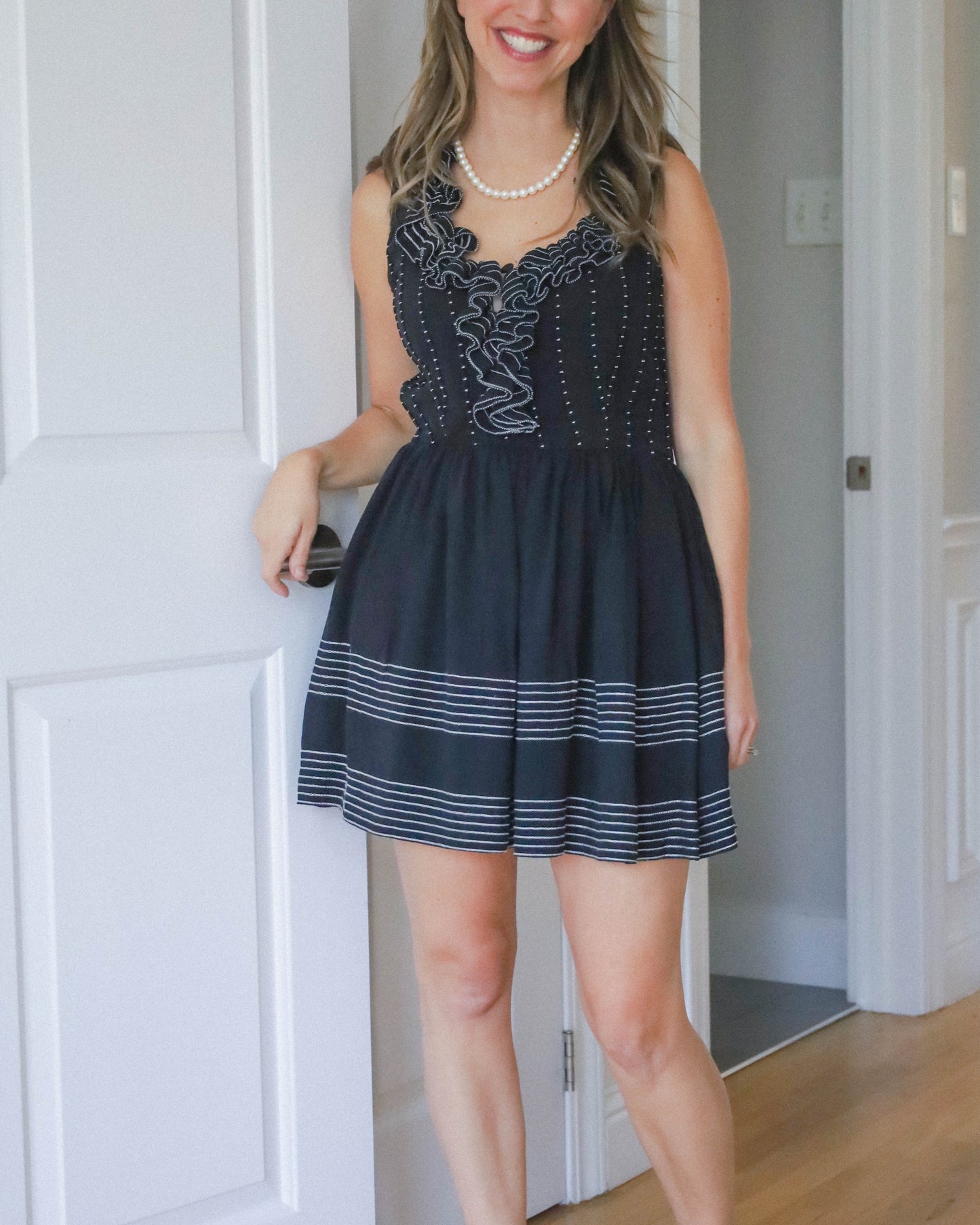 Kate Spade Black & White Silk Ruffle A Line Dress