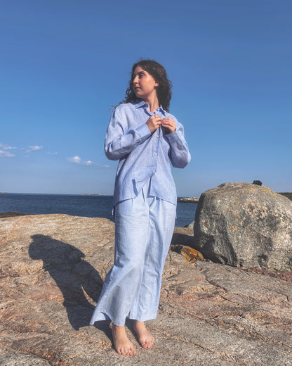 European Flax Linen Button Down Shirt - Blue