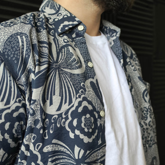 Vintage Chinese Silk Floral Half-Sleeve Shirt - Men’s