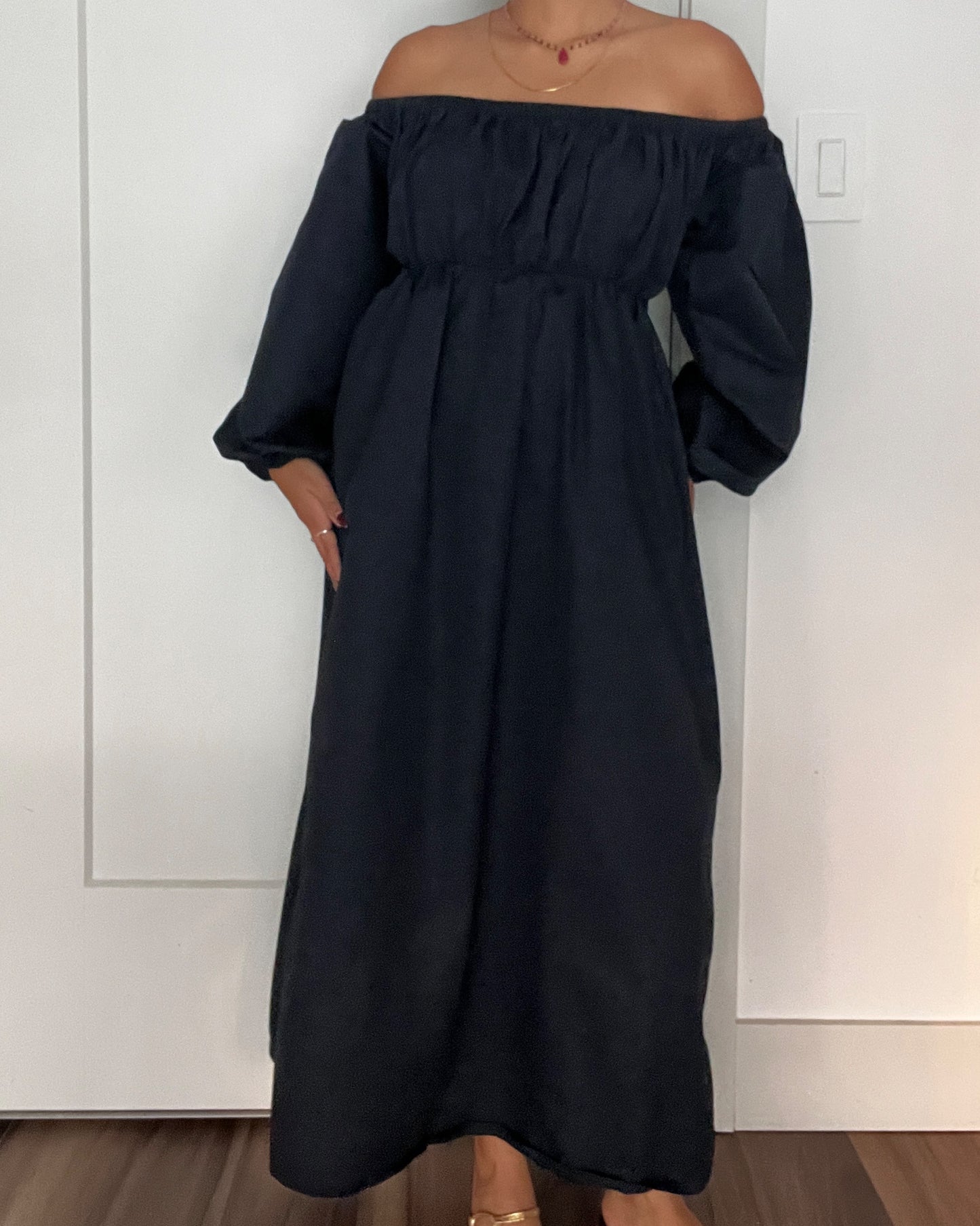 DISSH Ava Ink Off Shoulder Midi Dress - Navy