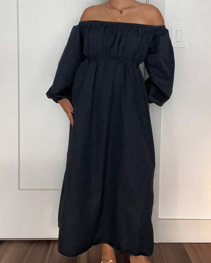 DISSH Ava Ink Off Shoulder Midi Dress - Navy