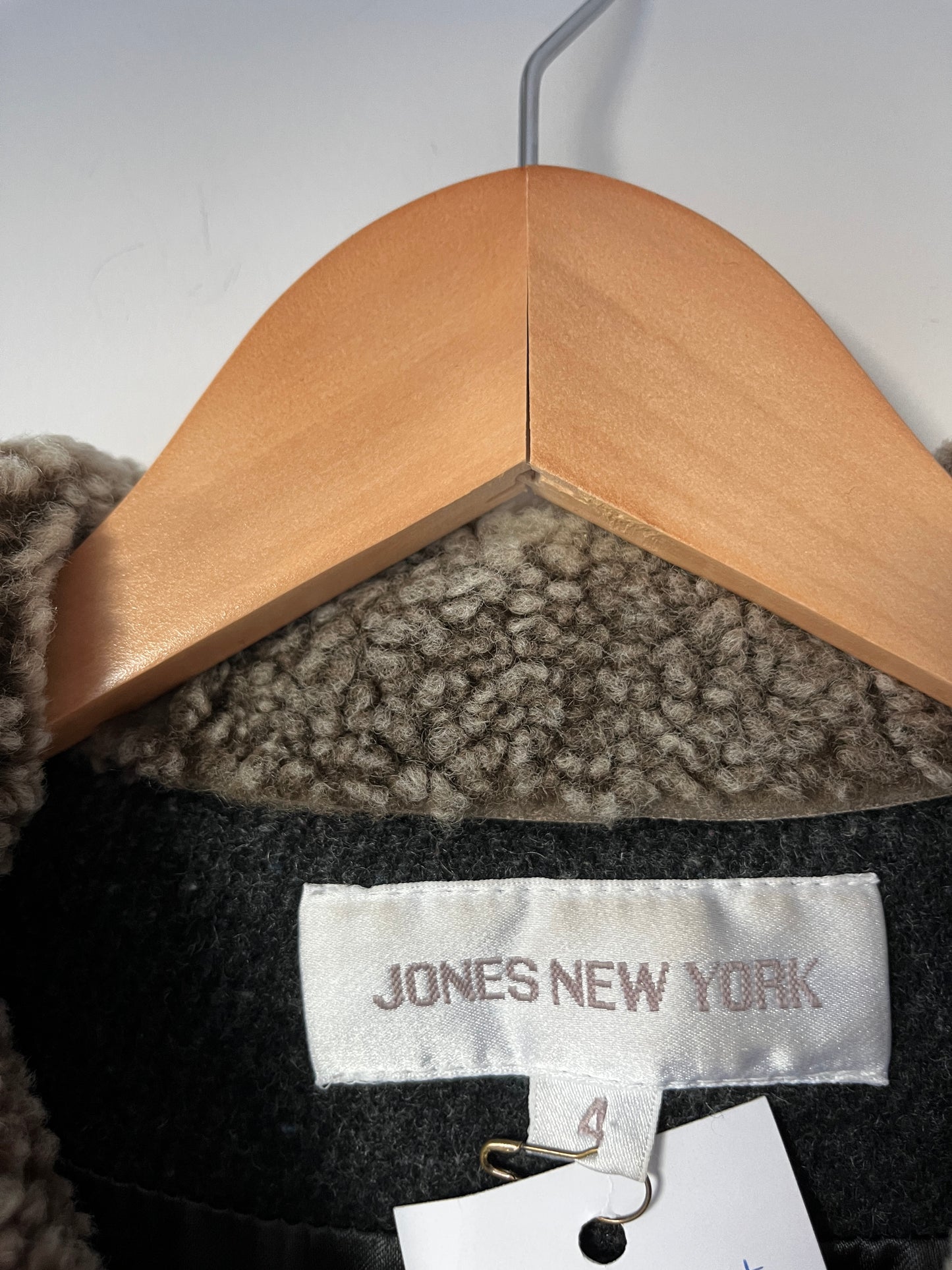 Jones New York Full Length Overcoat - Gray with Sherpa Collar + Pockets