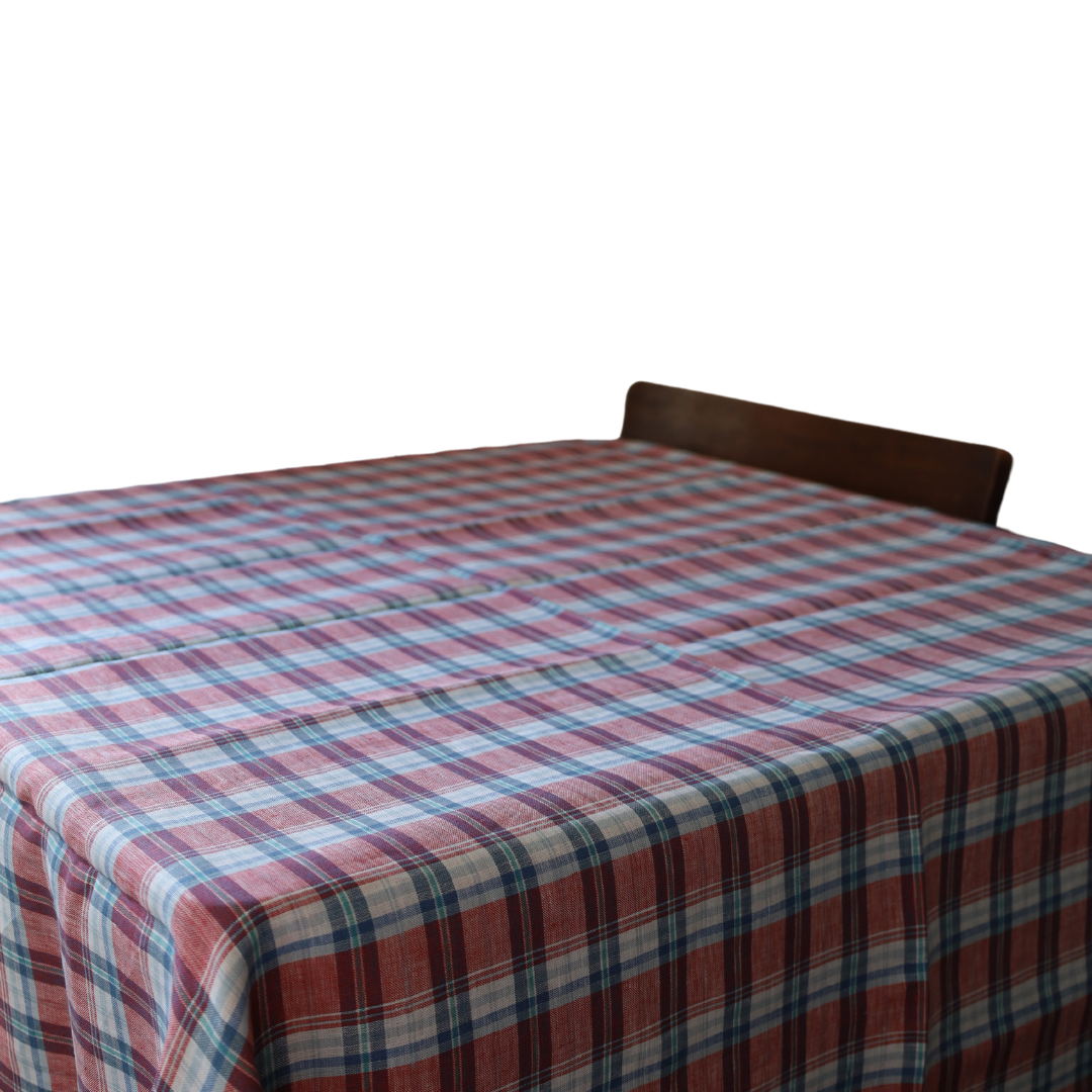 Classic Pink and Blue Check Linen Cotton Blend Fabric
