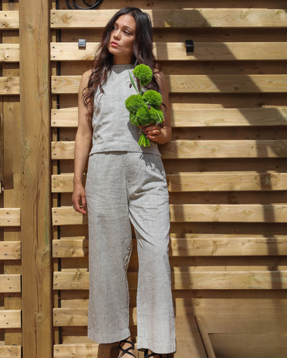 Maya Linen Pant - Grey Green