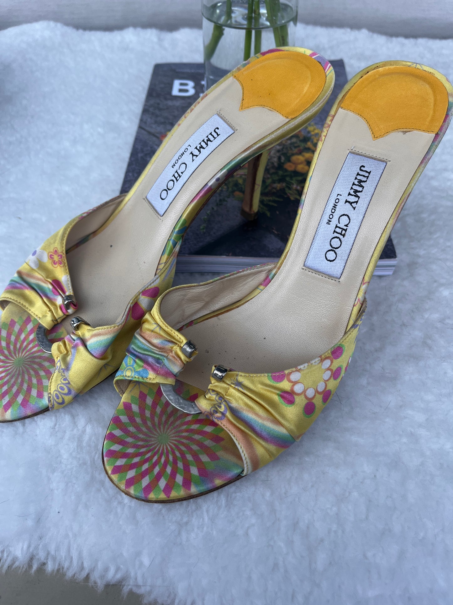 Jimmy Choo Silk Yellow Heels Sz 38 EU