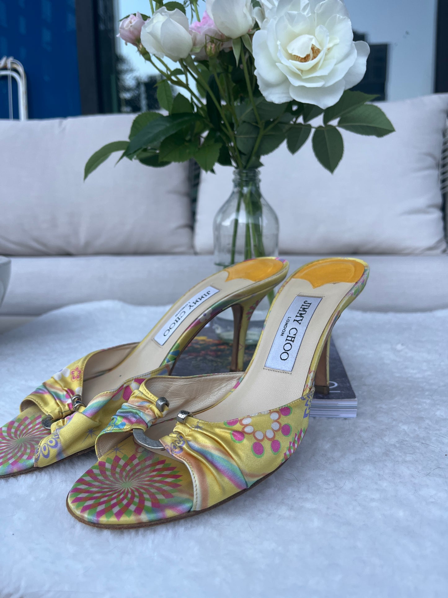 Jimmy Choo Silk Yellow Heels Sz 38 EU