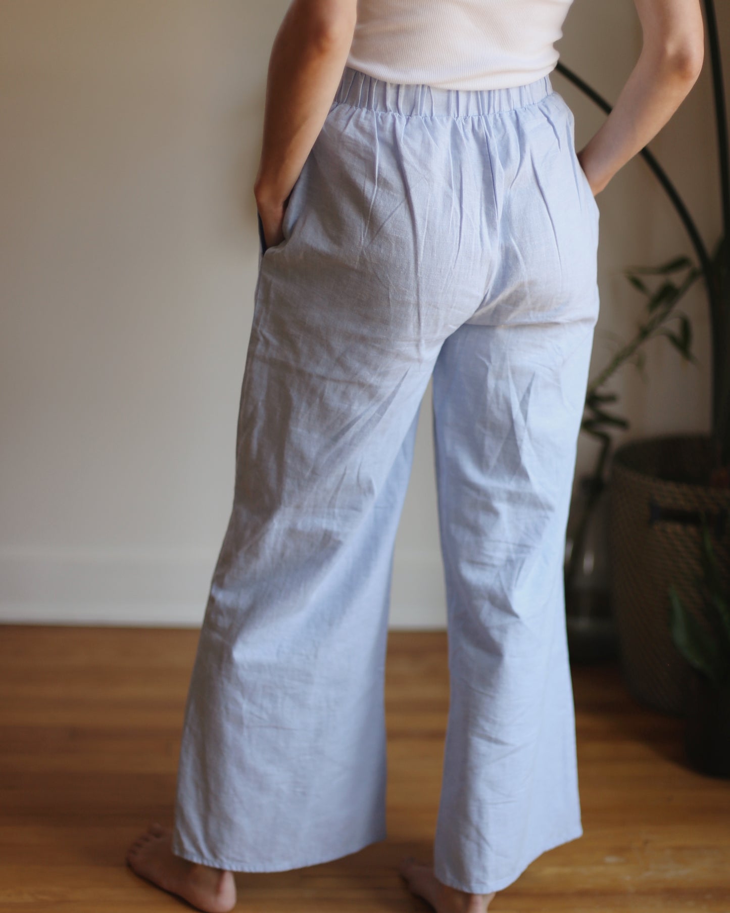 Wide Leg Linen Pants - Sky Blue