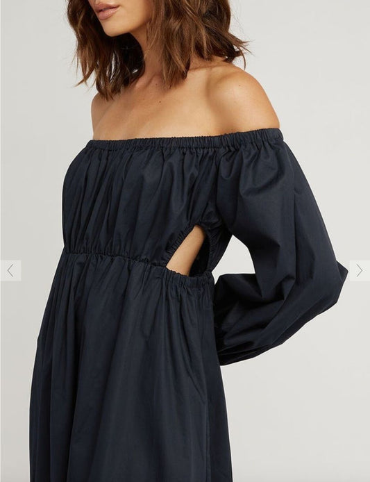 DISSH Ava Ink Off Shoulder Midi Dress - Navy