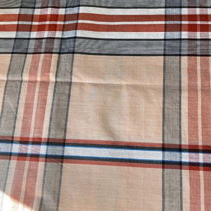 Handloom Lungi Fabric - Yarn Dyed - Brown Beige Plaid 100% Cotton