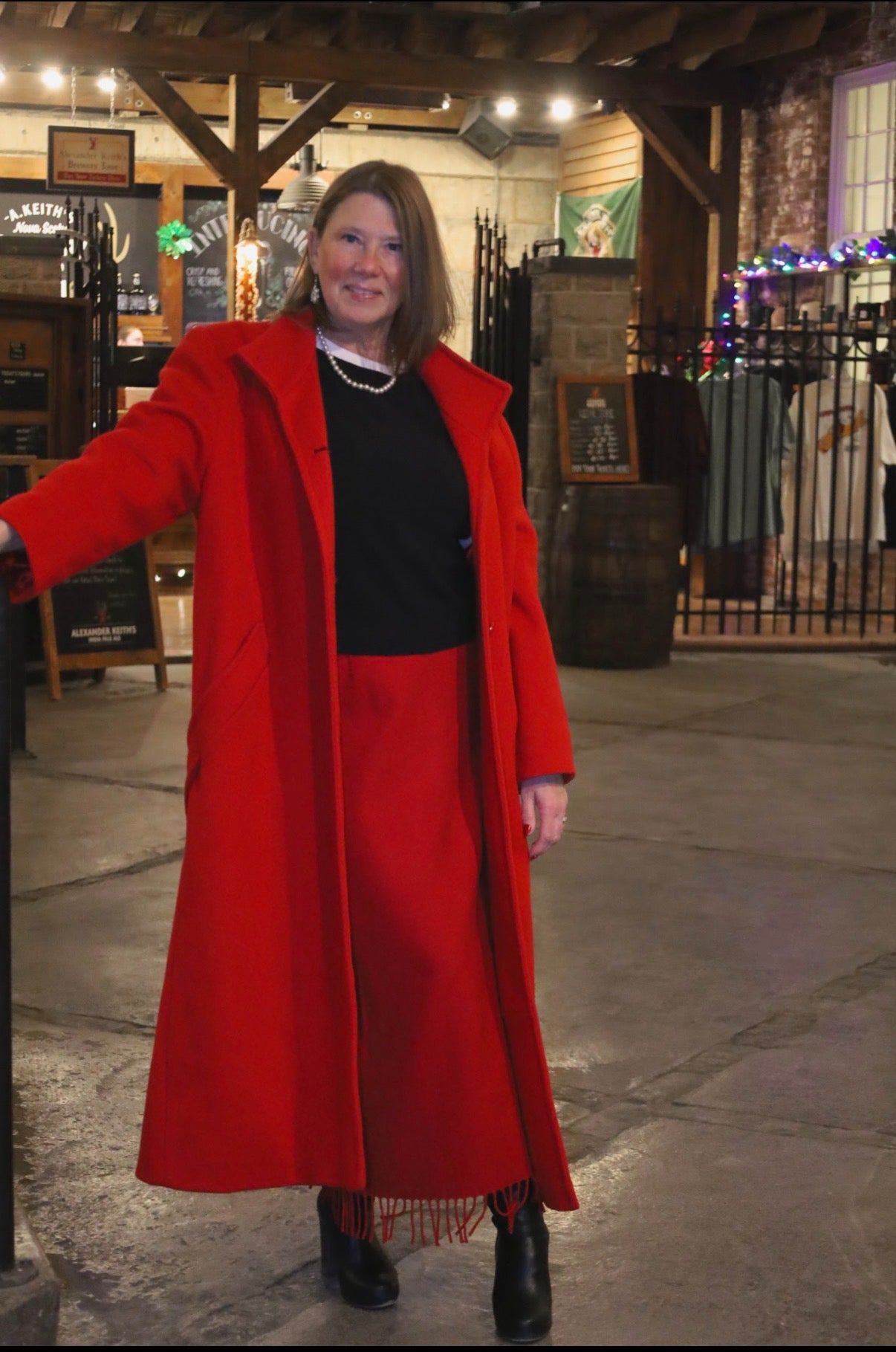 Vintage Red Wool Blend Maxi Skirt with tassel hem