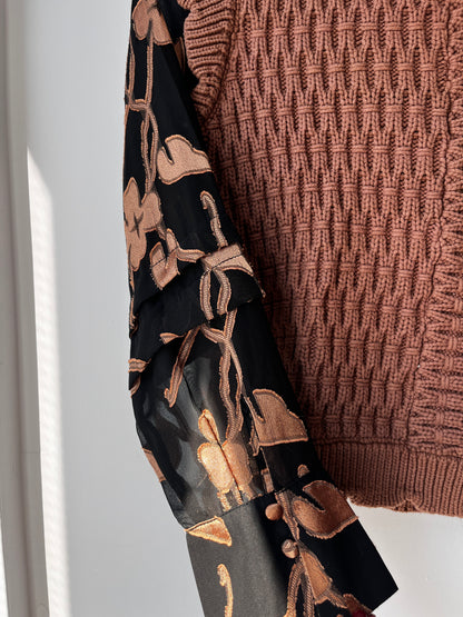 Anthropologie Current Air Floral Contrast Turtleneck Top