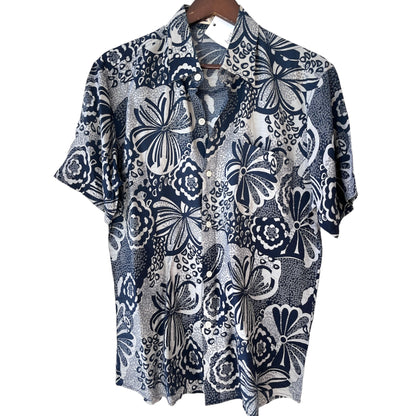 Vintage Chinese Silk Floral Half-Sleeve Shirt - Men’s