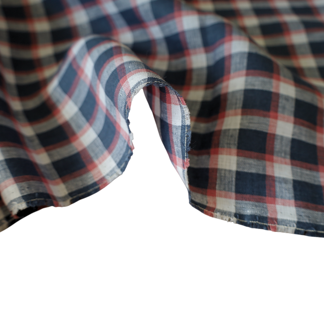 Pink and Pink Plaid Check Linen Blend Fabric Tablecloth
