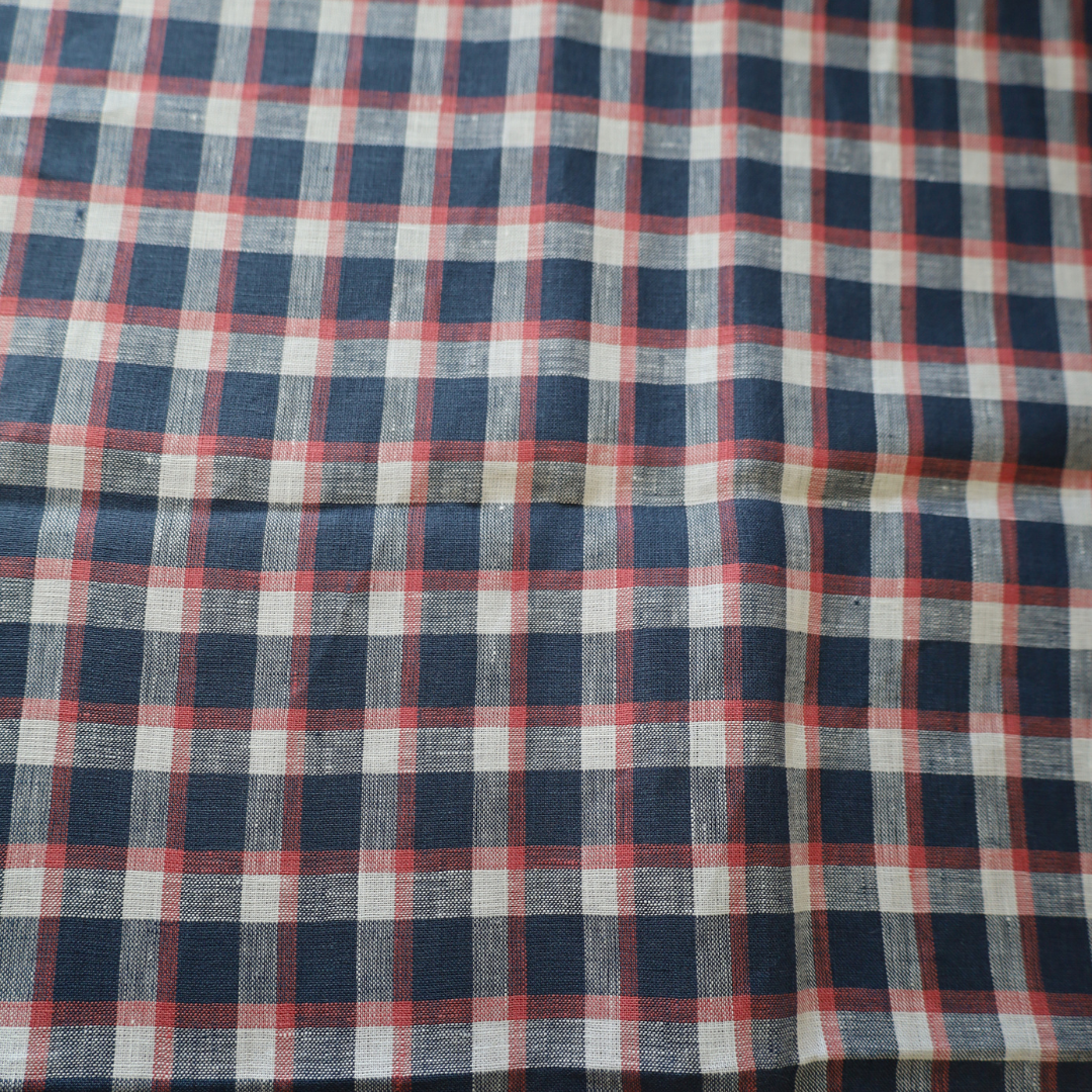 Pink and Pink Plaid Check Linen Blend Fabric Tablecloth