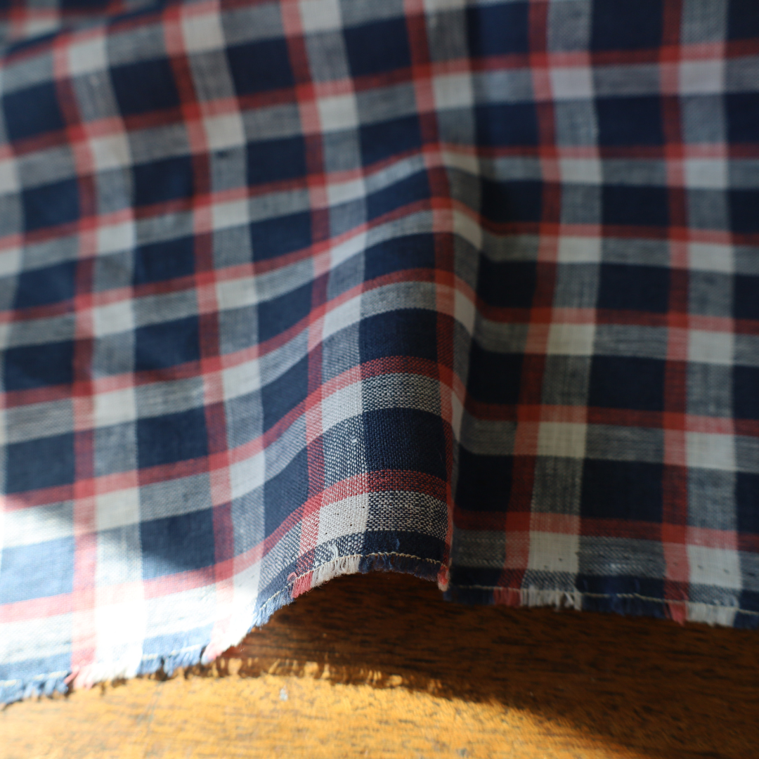 Pink and Pink Plaid Check Linen Blend Fabric Tablecloth