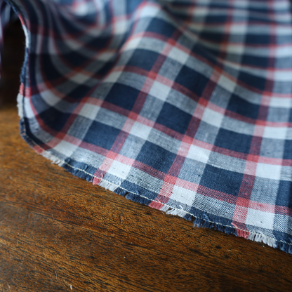 Pink and Pink Plaid Check Linen Blend Fabric Tablecloth
