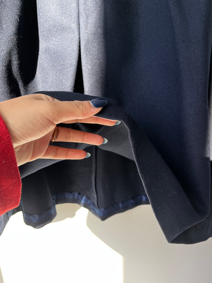 Vintage Pleated Worsted Wool Midi Skirt with Pockets - Navy