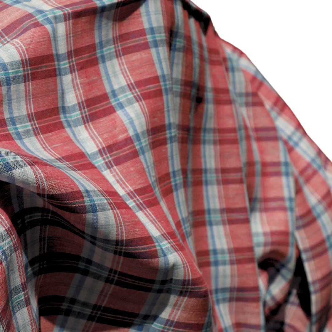 Pink and Blue Check Linen Blend Fabric Tablecloth