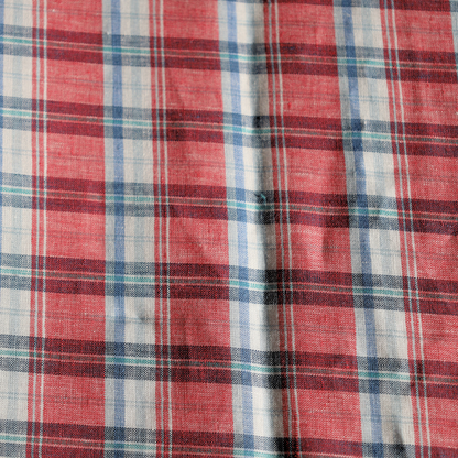 Pink and Blue Check Linen Blend Fabric Tablecloth