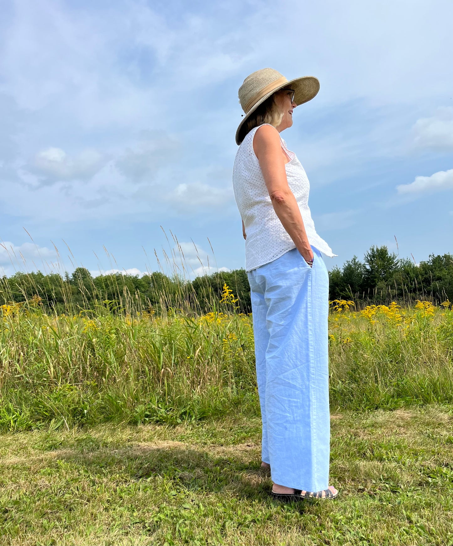 Wide Leg Linen Pants - Sky Blue